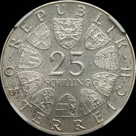 Austria 1964 25 Shillings PR67 NGC 10 Shields Grillparzer 335463820r.jpg