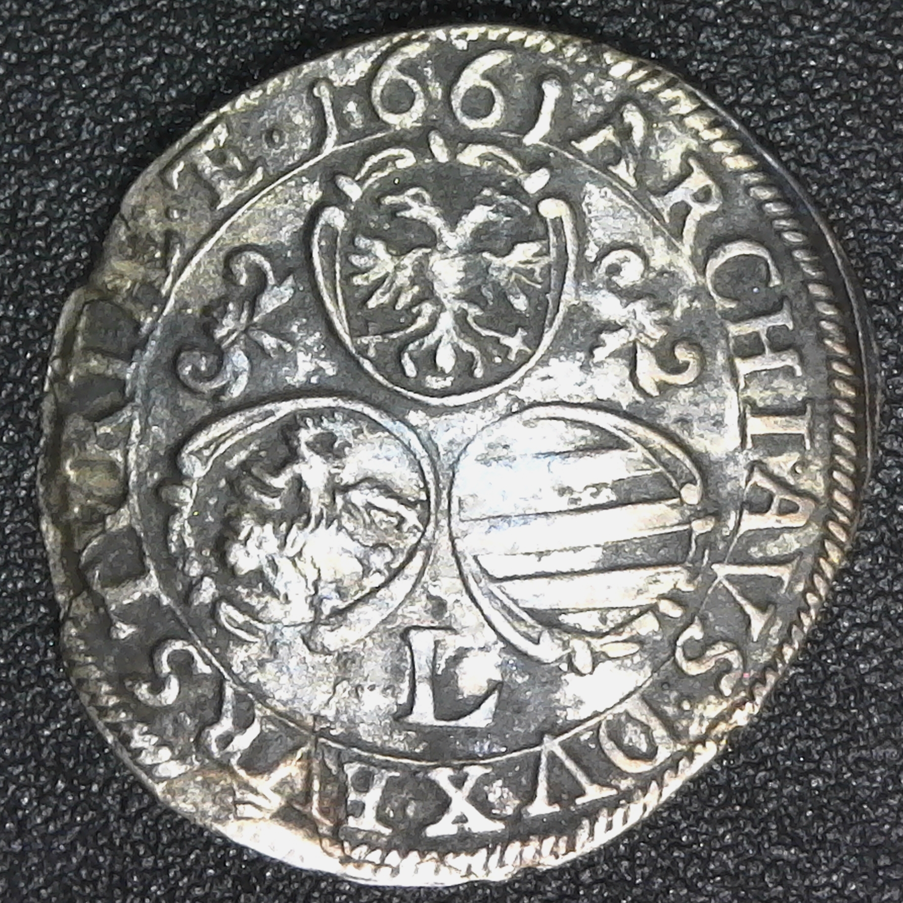 AUSTRIA, HOLY ROMAN EMPIRE, Leopold I, 1657-1705, 3 kreuzer, 1661 L, Graz mint KM1115 rev.jpg