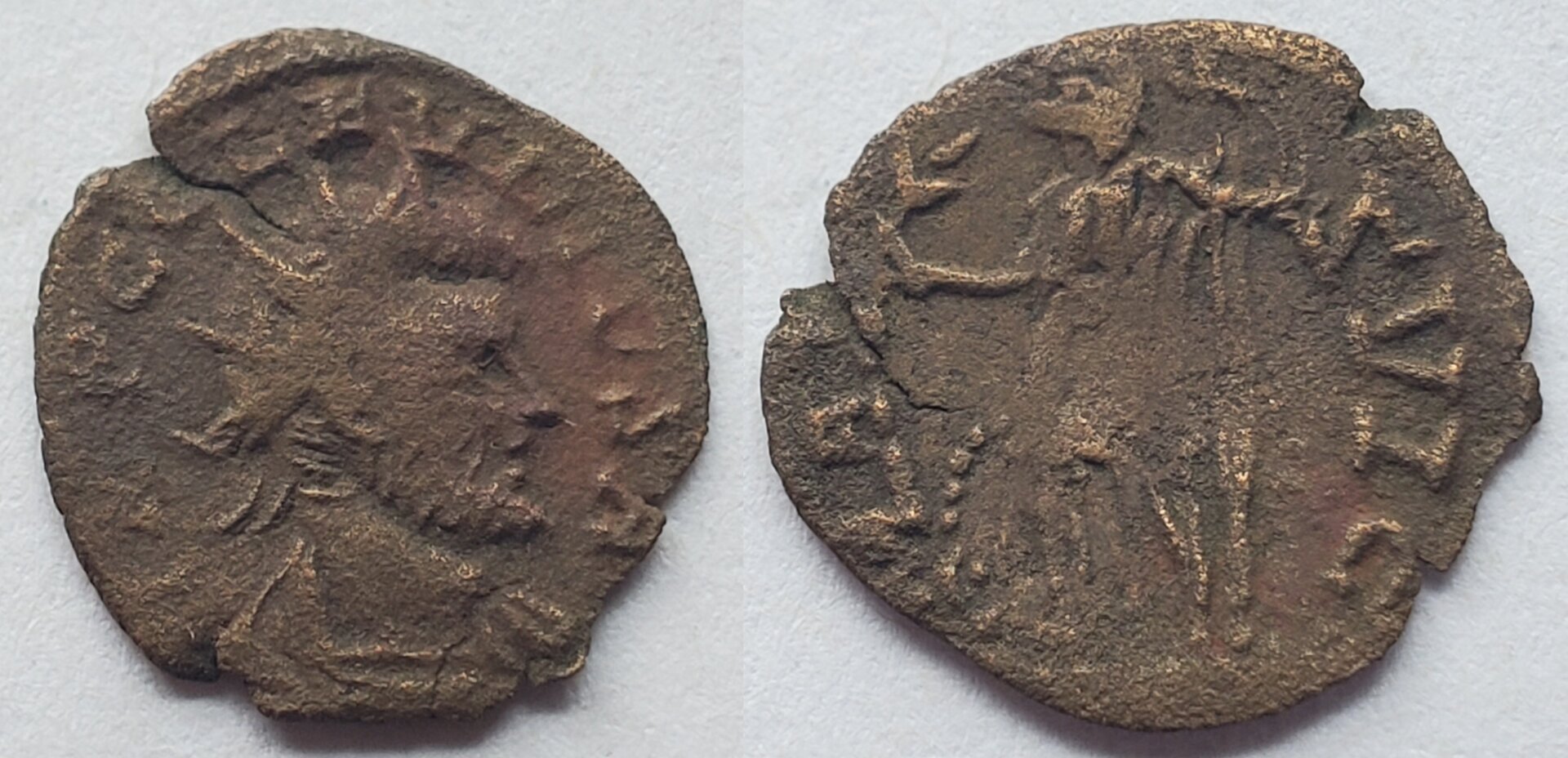 Barbarous Claudius II Figure holding branch scepter shield at feet.jpg