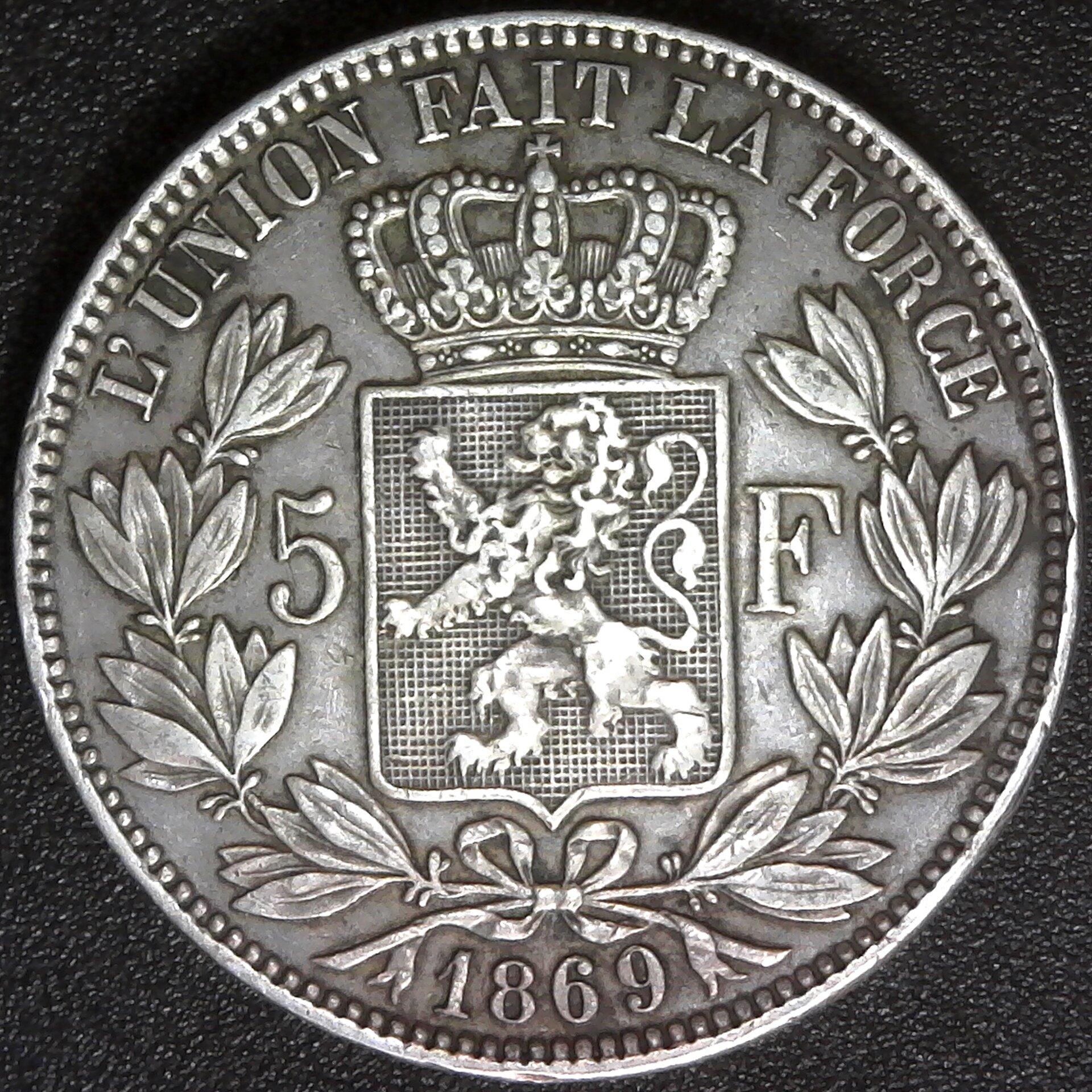 Belgium 5 Francs  1869 rev.jpg