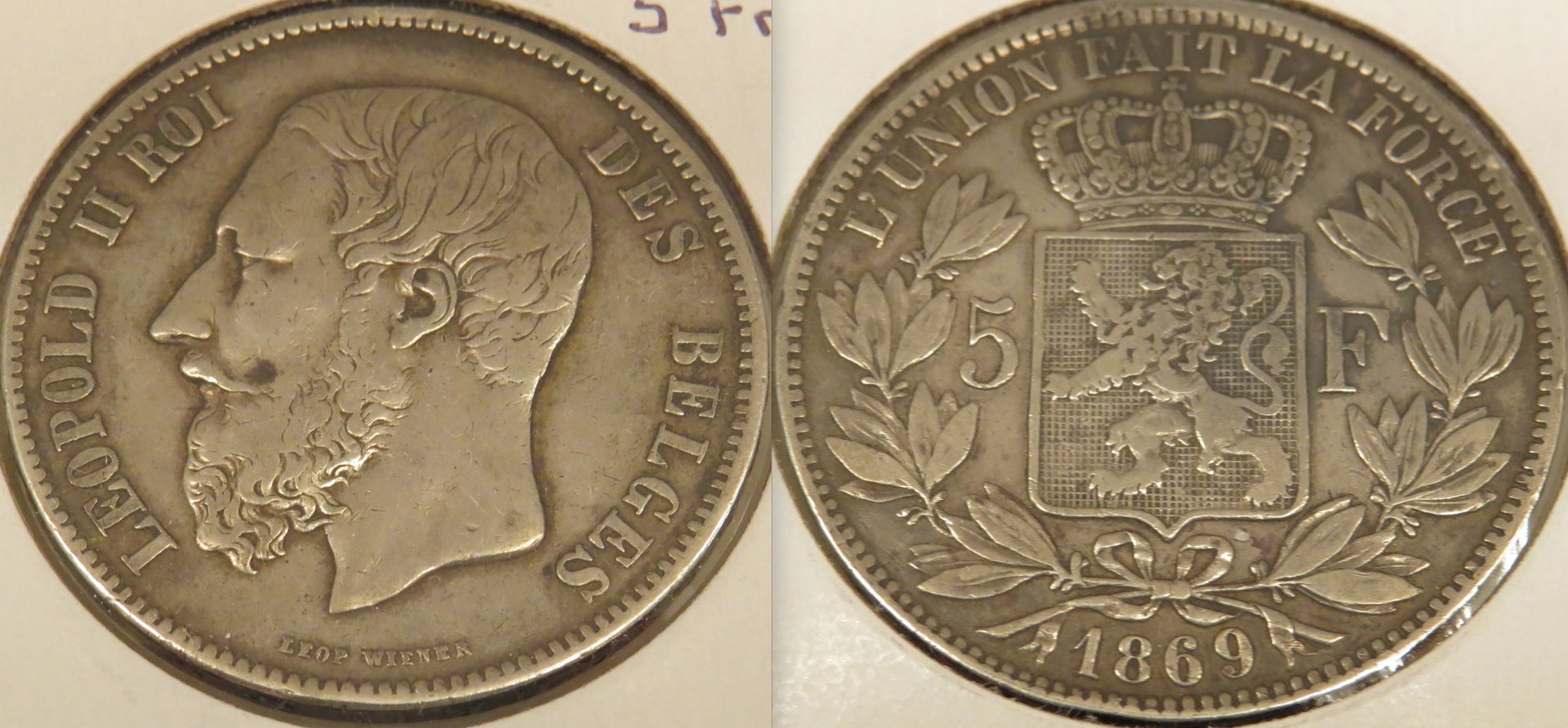 Belgium 5 Francs Leopold II 1869.jpeg