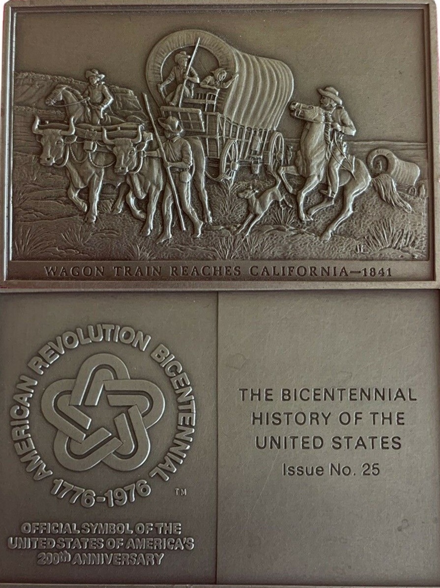 Bicentennial History US #25 1841 Wagon Train Reaches California Pewter Ingot 1-vert.jpg