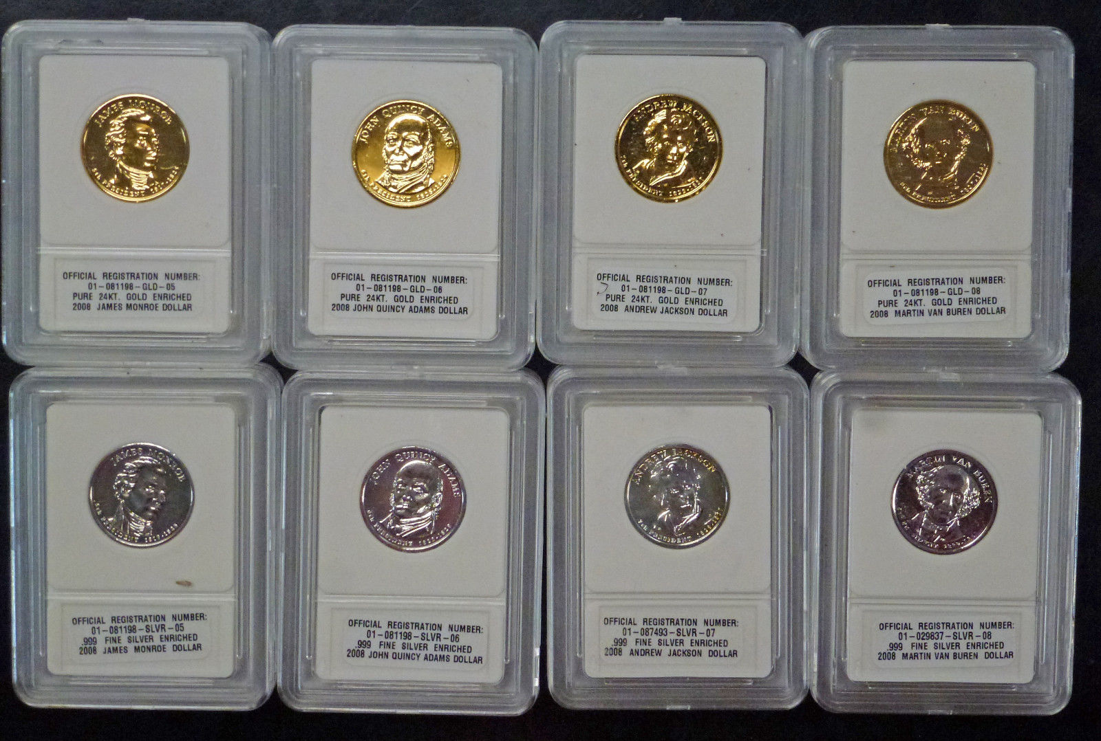 bjstamps-2008-president-dollar-set-8-plastic-cases-4-24k-gold-4-silver_361878486787.jpg