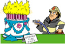 Blazing cake w:fireman putting it out.jpg