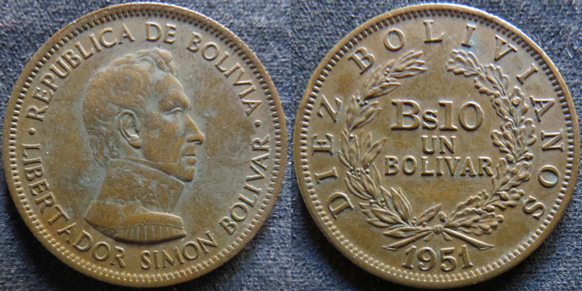 Bolivia 1 Bolivar 10 Bolivianos 1951 copy.jpg