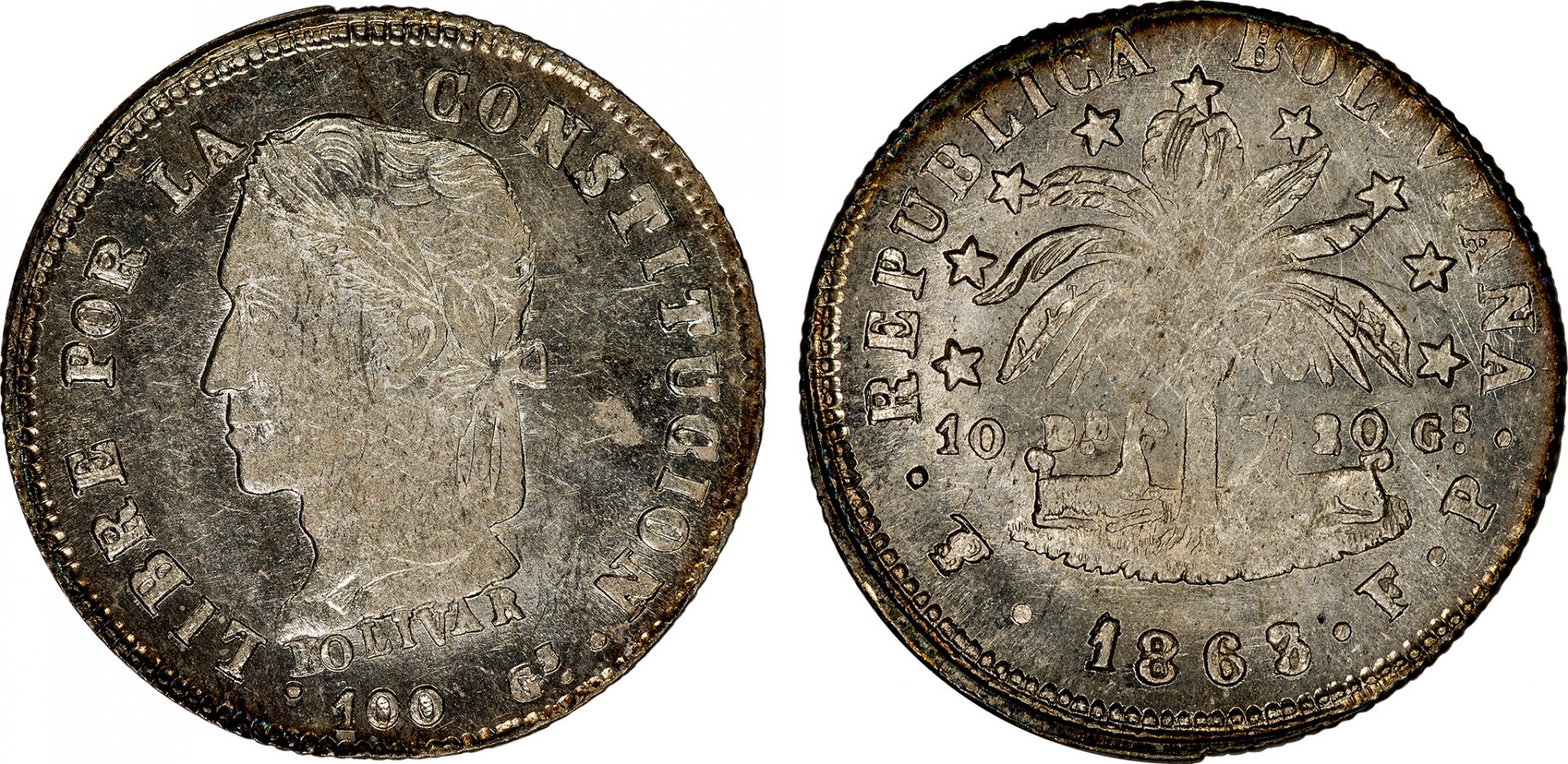 Bolivia - 1863 (over 1862) 2 Soles.jpg