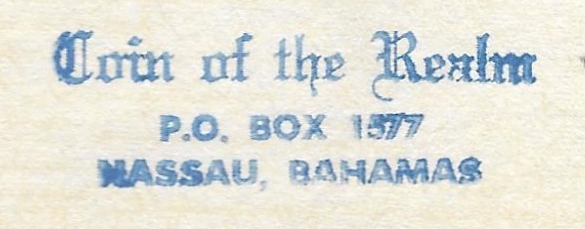 Bressett English coins 1965 bookstore stamp from Nassau Bahamas.jpg