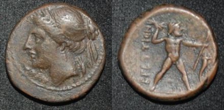 Bruttium AE 18 Hemiobol 215-205 BC 2nd Punic Nymph Terina Nike Zeus.jpg
