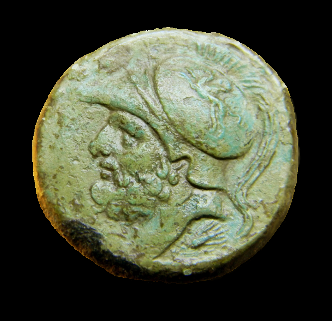 Bruttium the Brettii. Ares, Corinthian helmet with griffin, ear of grain. 214-203 BC (2).png