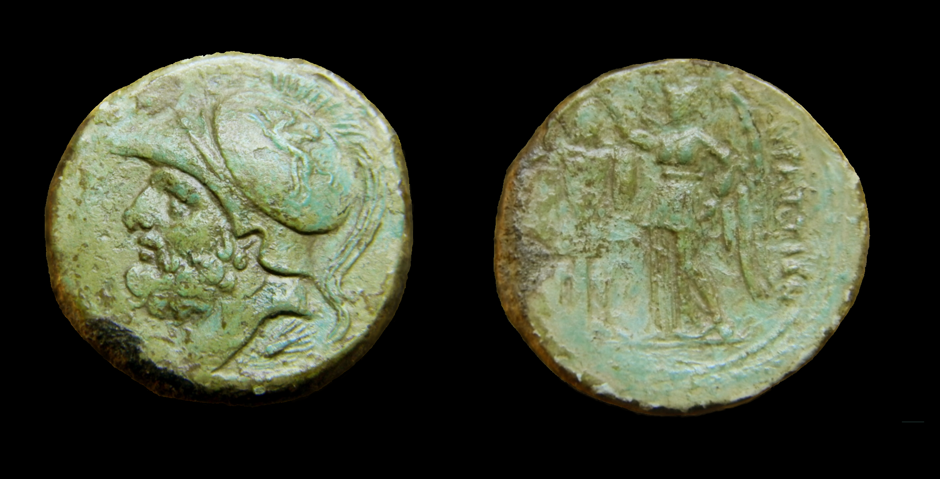 Bruttium the Brettii. Ares, Corinthian helmet with griffin, ear of grain. 214-203 BC (2).png
