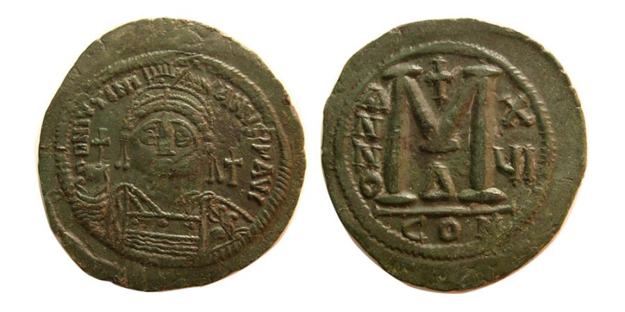 Byz - Justinian Const. follis plague pic Vcoins2.jpg