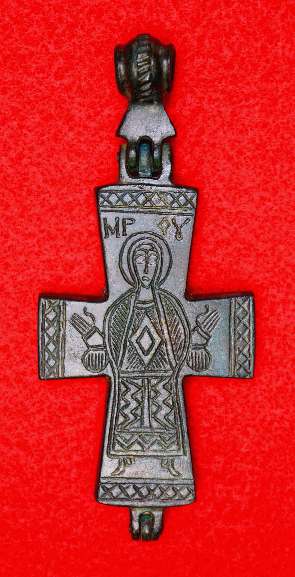 Byzantine Bronze Enkolpion, 110 mm, Virgin Mary.JPG