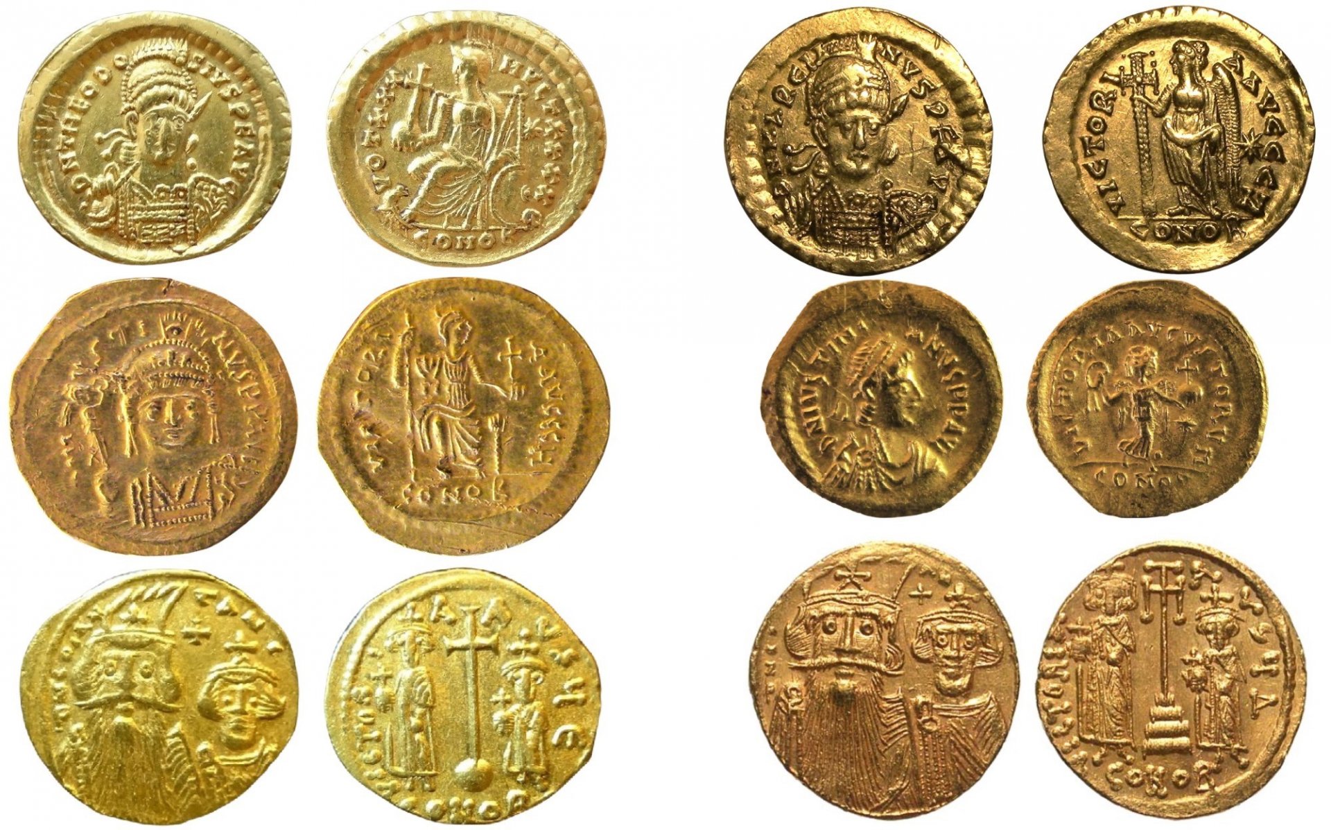 Byzantine Gold Coins X6 Solidus Tremissis 6th 7th centuries.jpg