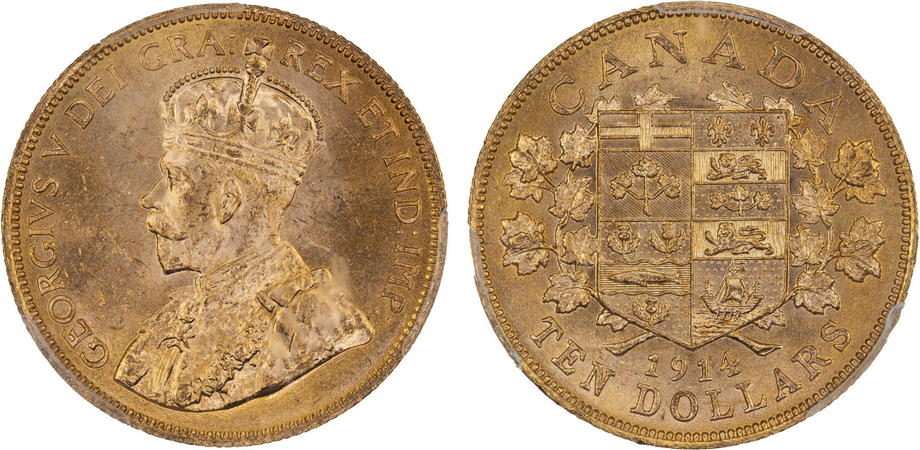 Canadian Gold 10 Dollars of George V (minted in Ottawa in 1914).jpg