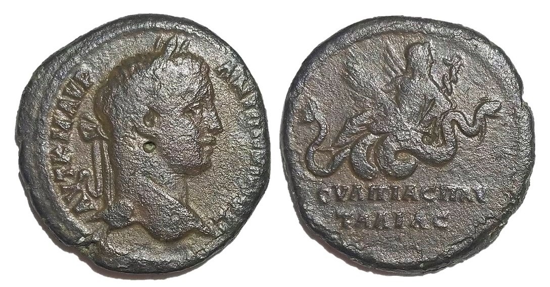 Caracalla Pautalia Asklepios riding Glykon.jpg