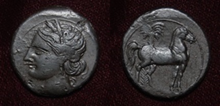 Carthage AE Trishekel Tanit Horse 220-215 BCE 2nd Punic War 30mm 17.6g Lot 35.jpg