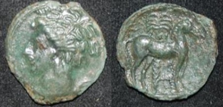 Carthage Zeugitana 400-350 BC AE 15 1.8g Tanit Horse std Palm 3 pellets.jpg