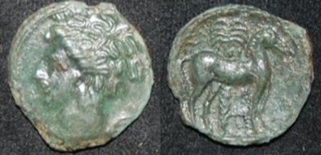 Carthage Zeugitana 400-350 BC AE 15 1-8g Tanit Horse std Palm 3 pellets O-R.jpg