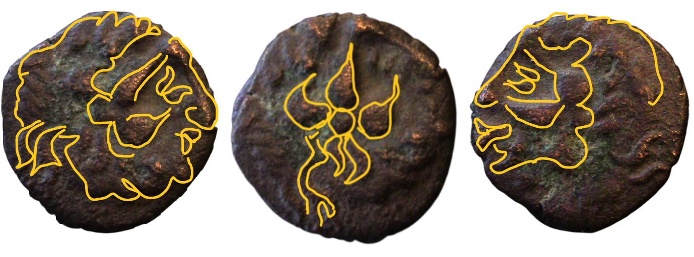Celtic AE Unit Philip II Tryptich Three obverses Outline.png