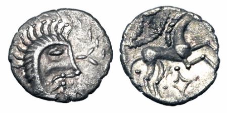 Celtic Britain Inceni Boudicca 61 CE 1-03g Celt Hd r Celtic horse galloping Scarce O-R.JPG