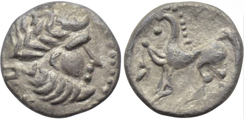 Celtic Imitation Philip II 2nd C BCE AR Drachm Kugelwange type- Danube Valley - pecunum auction.JPG