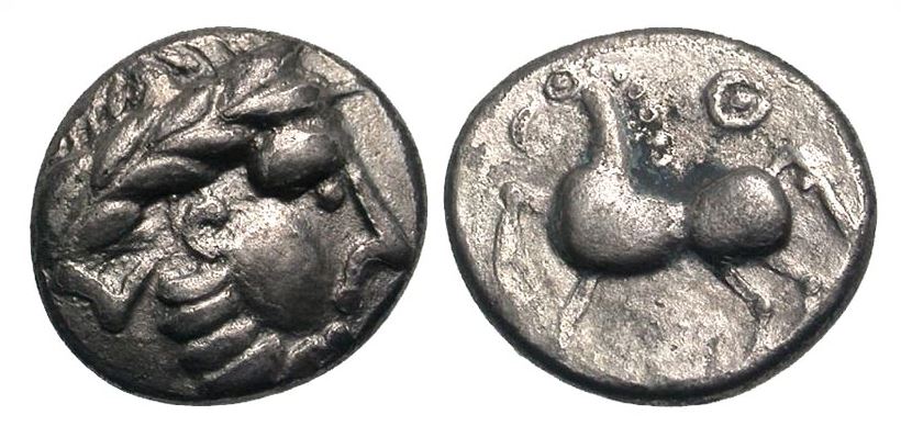 Celtic Imitation Philip II drachm Kugelwangel type- Agora auction obv-rev.JPG
