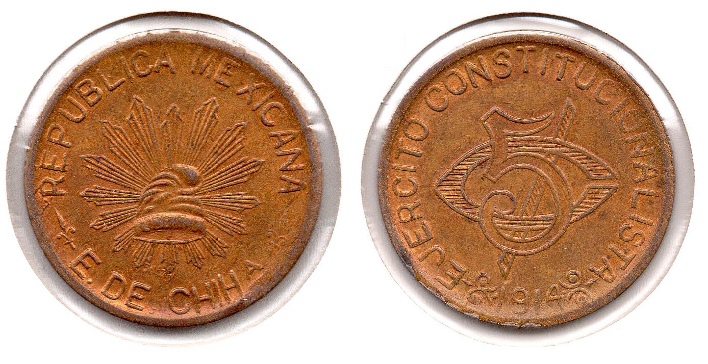 Chihuahua - 5 Centavos - 1914 - Brass - Obv & Rev.JPG