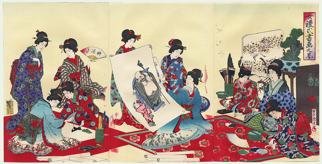 Chikanobu - Scroll Painting Triptych (Fuji Arts)  1891 (Meiji 24).jpg