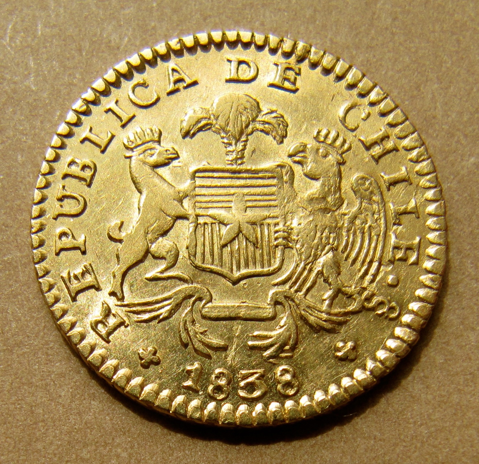 Chile Santiago 1838 1 escudo hand book - OBV - 1.jpg