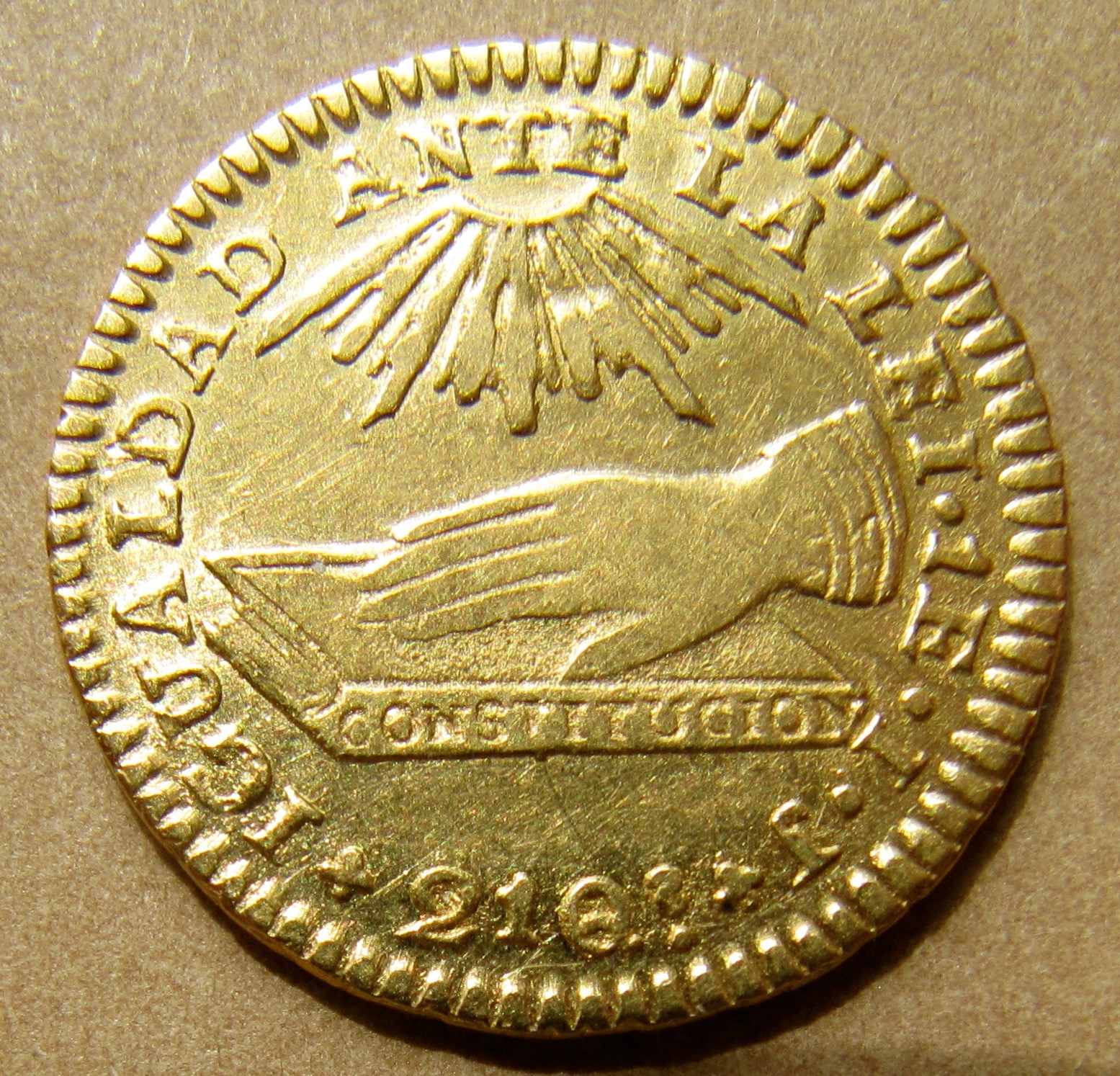 Chile Santiago 1838 1 escudo hand book - REV - 1.jpg
