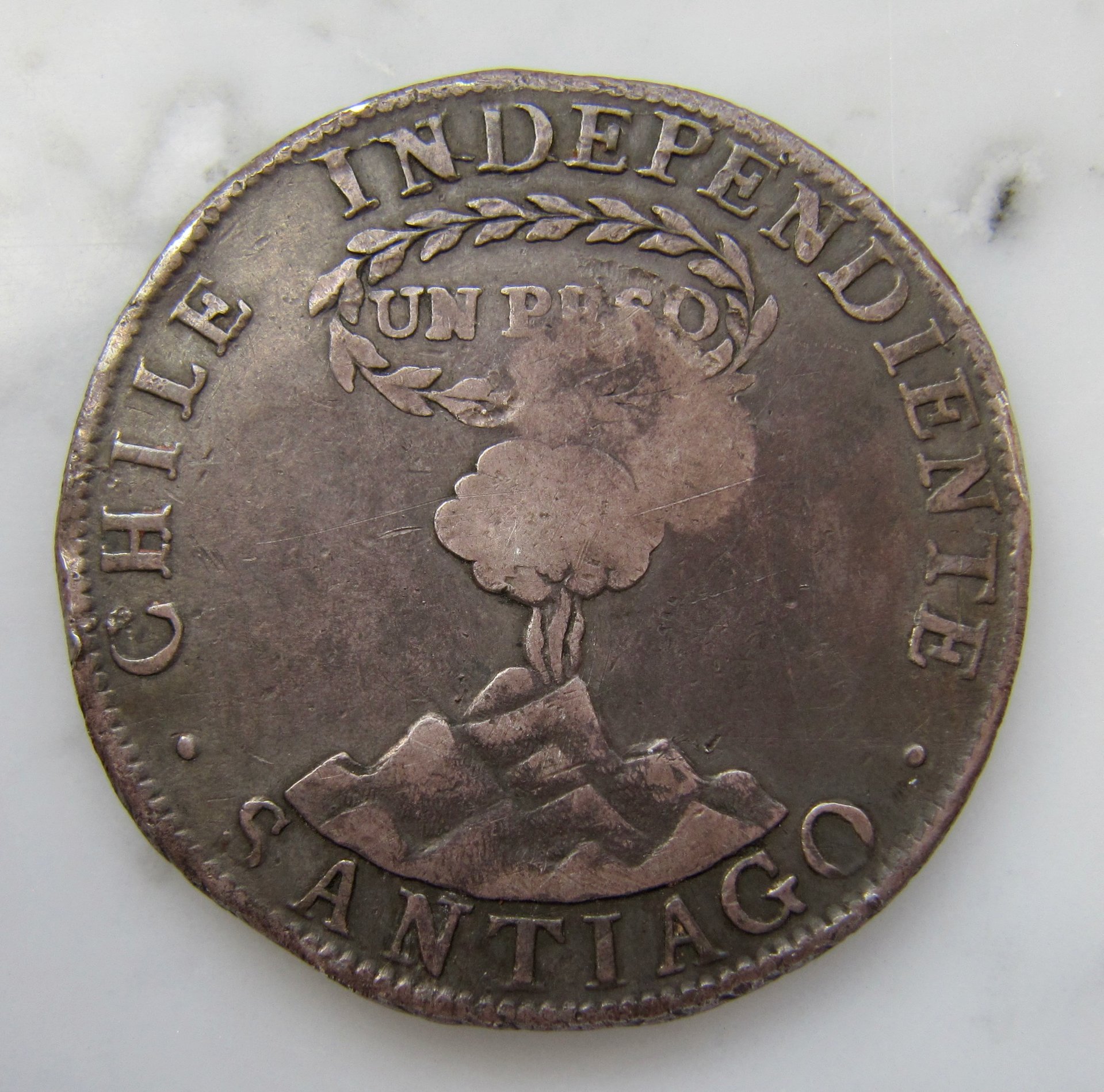 Chile Volcano Peso 1834 IJ with countermark YII REV1 N - 1.jpg
