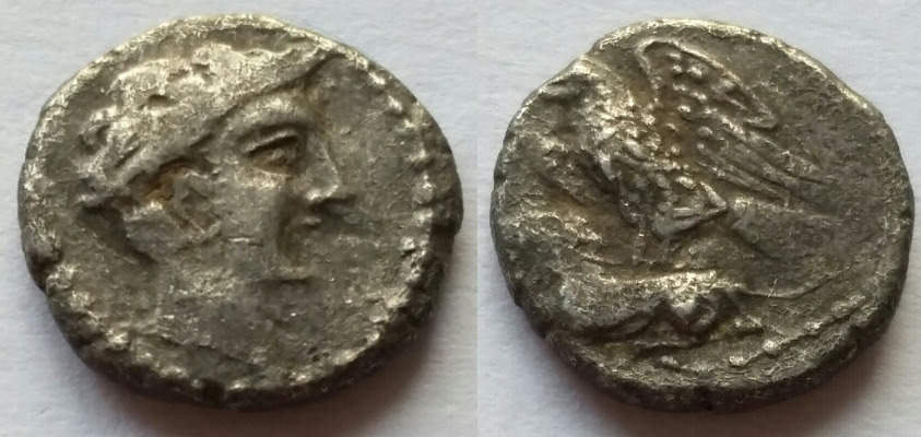 Cilicia uncertain obol head right eagle on lion.jpg