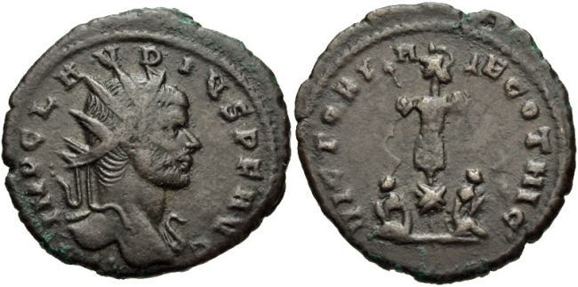 Claudius II Gothicus - Cyzicus Ant. VICTORIAE GOTHIC RIC 252 var Aegis 2 dots - Wildwinds pic.jpg