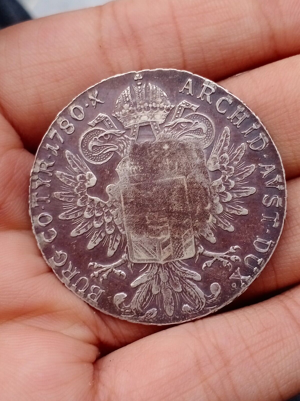 Coin - Austria 1780 Taler counterstruck with St George slaying dragon5.jpg