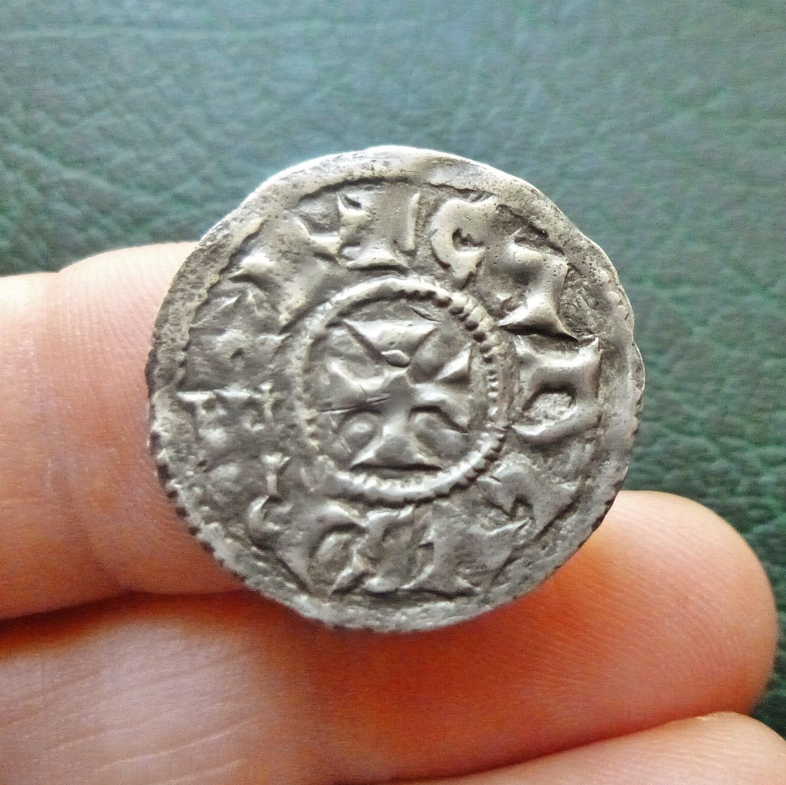 COINS, FRANCE, CHARLES LE CHAUVE, DENIER, MELLE, PECK MARKS, OBV..jpg