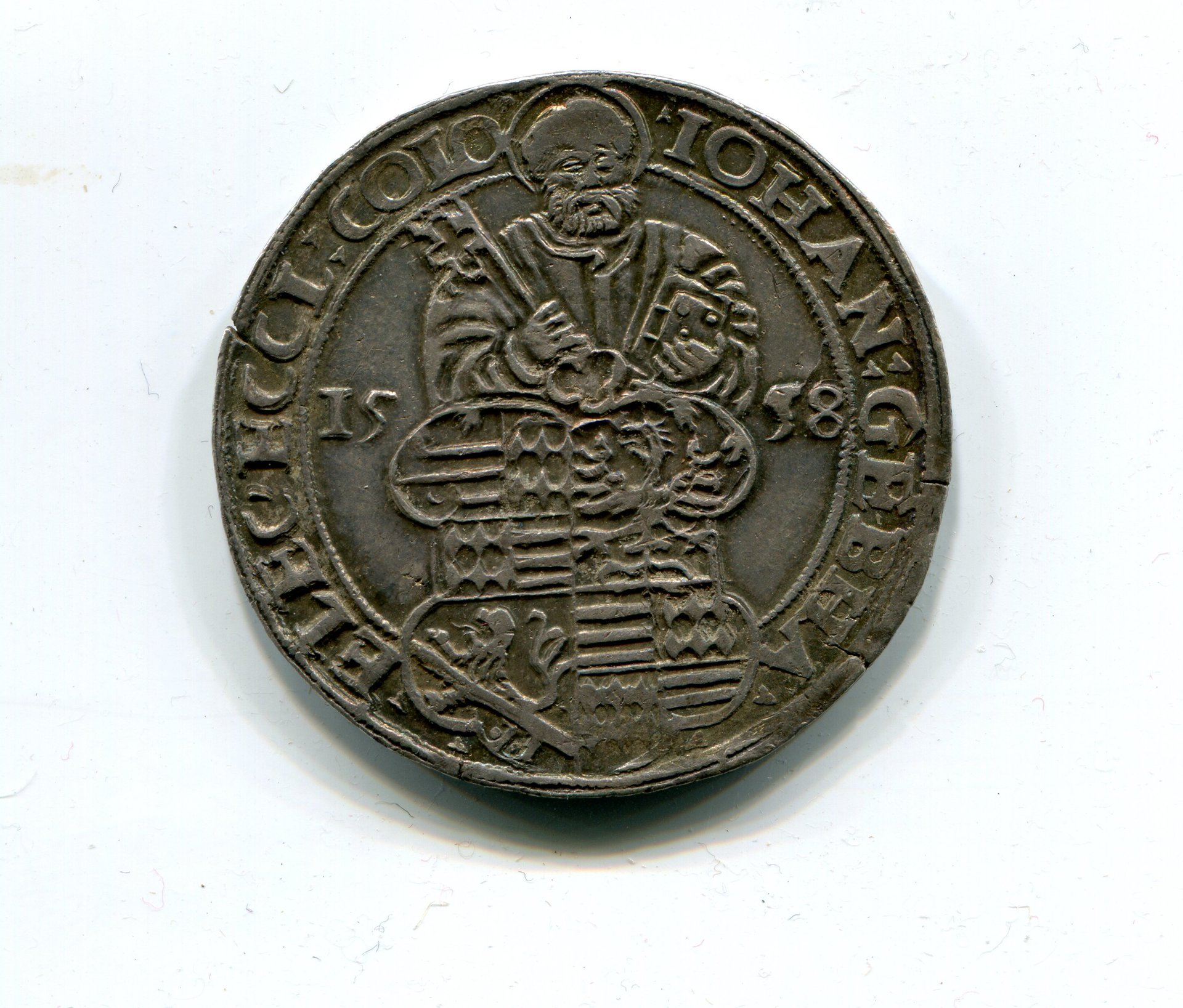 Cologne Archbish Joh Gebhard v Mansfeld Taler 1558 LD obv 014.jpg