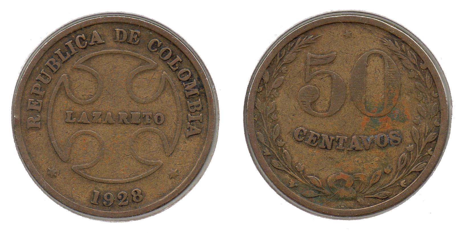 Colombia - 50 Centavos - 1928 - Leprosarium Coinage.jpg