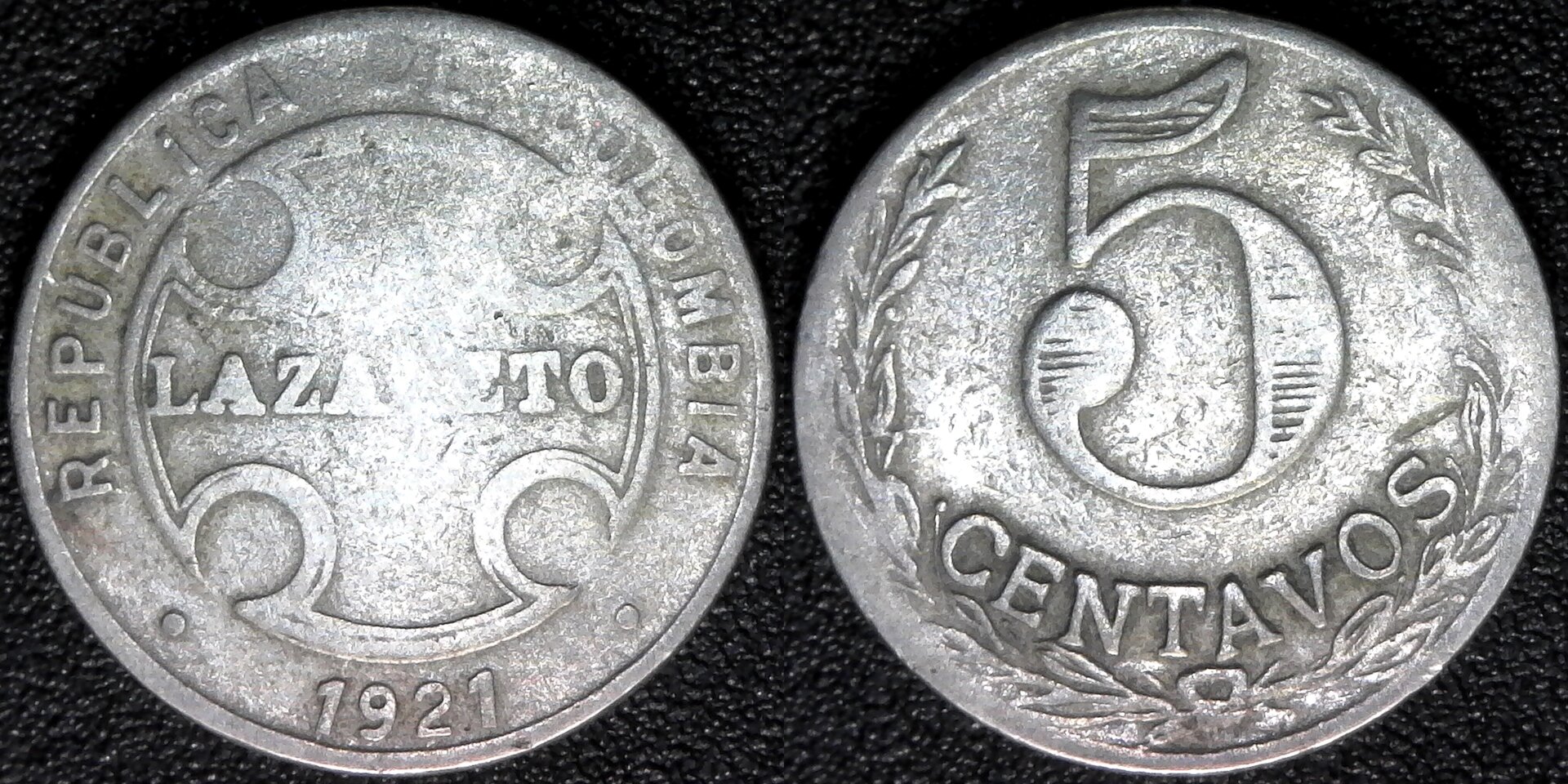 Colombia Lazaeto 5 Centavos 1921 obv-side.jpg