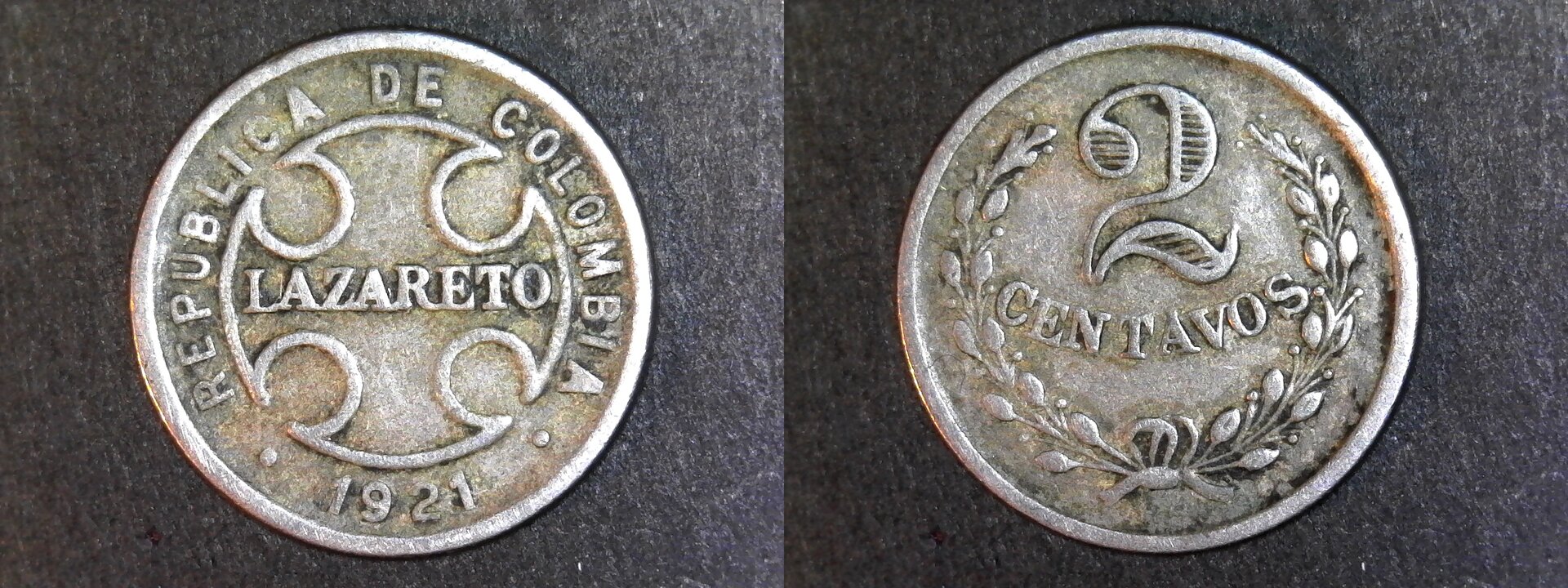 Colombia Lazareto 5 Centavos 1921 obverse-side.jpg