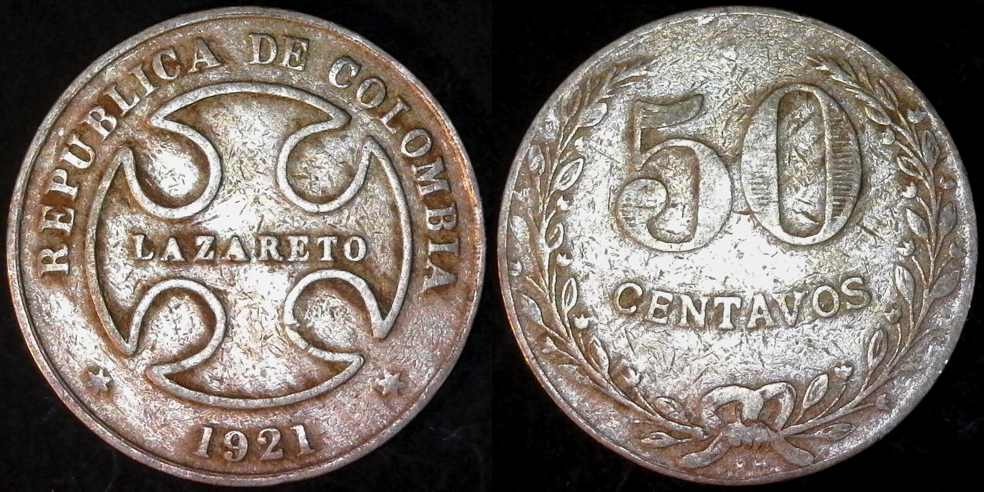 Colombia Lazareto 50 Centavos 1921 obv-side.jpg