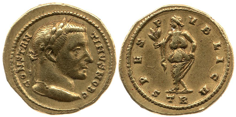 Constantine I CAES aureus Spes Pvblica Trier 306-307 - BM.jpg