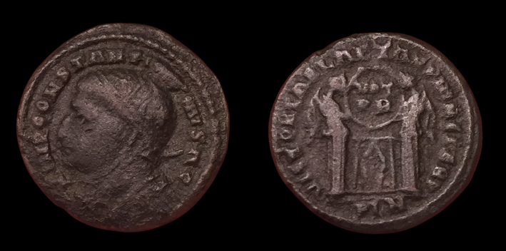 Constantine I, Follis, 319-320 AD,  Mintmark PLN.png