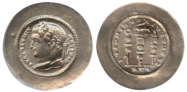 Constantine I solidus SPQR Optimo Principi Trier 310-313 (RIC VI Trier 815 R3) - Prokopov die.jpg