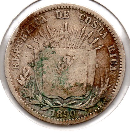 Costa Rica - 50 Centimos - 1923 - (Counterstamped) 25 Centimos - 1890.jpg
