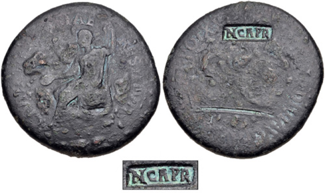 Countermarked Tiberius Sestertius.png