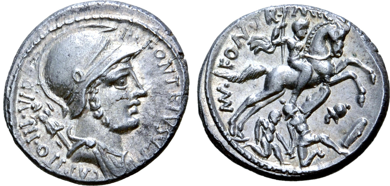 Crawford 429-1 Fonteius Capito - example from acsearch with rider's foot on head of warrior.jpg