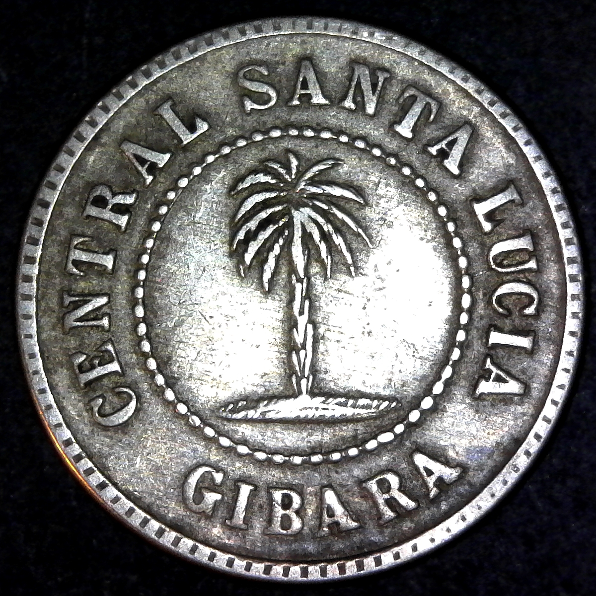 Cuba Gibara Saint Lucia sugar plantation token 1884 obv.jpg