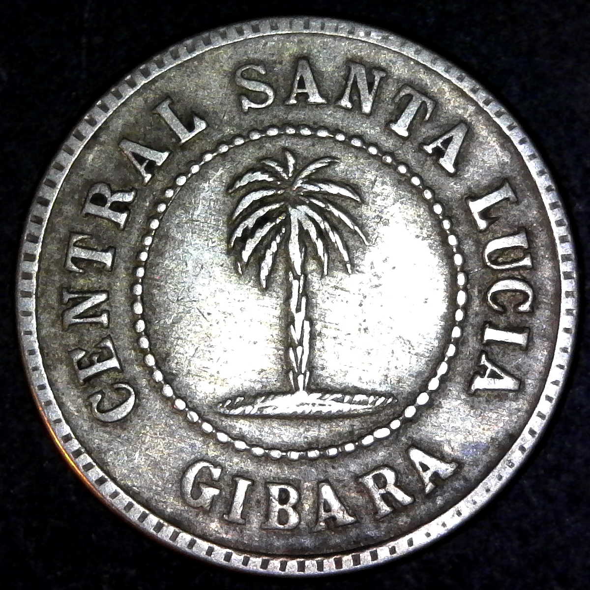 Cuba Gibara Saint Lucia sugar plantation token 1884 obv.jpg