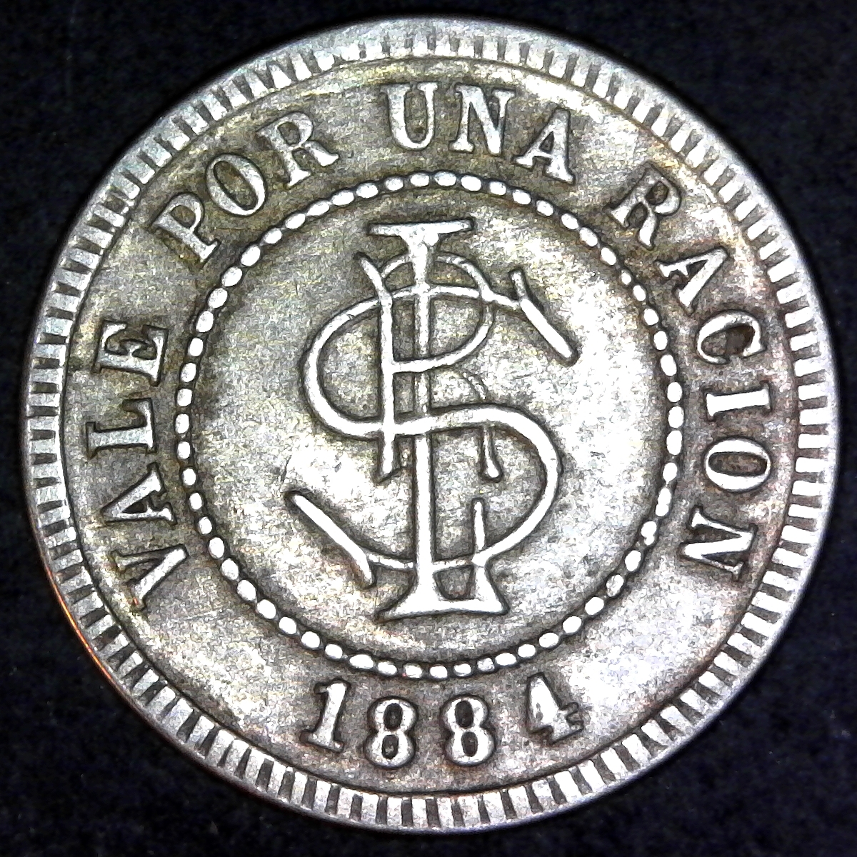 Cuba Gibara Saint Lucia sugar plantation token 1884 rev.jpg
