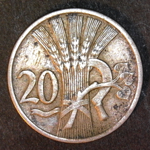 Czechoslovakia 20 Haleru 1921 reverse 40pct.jpg